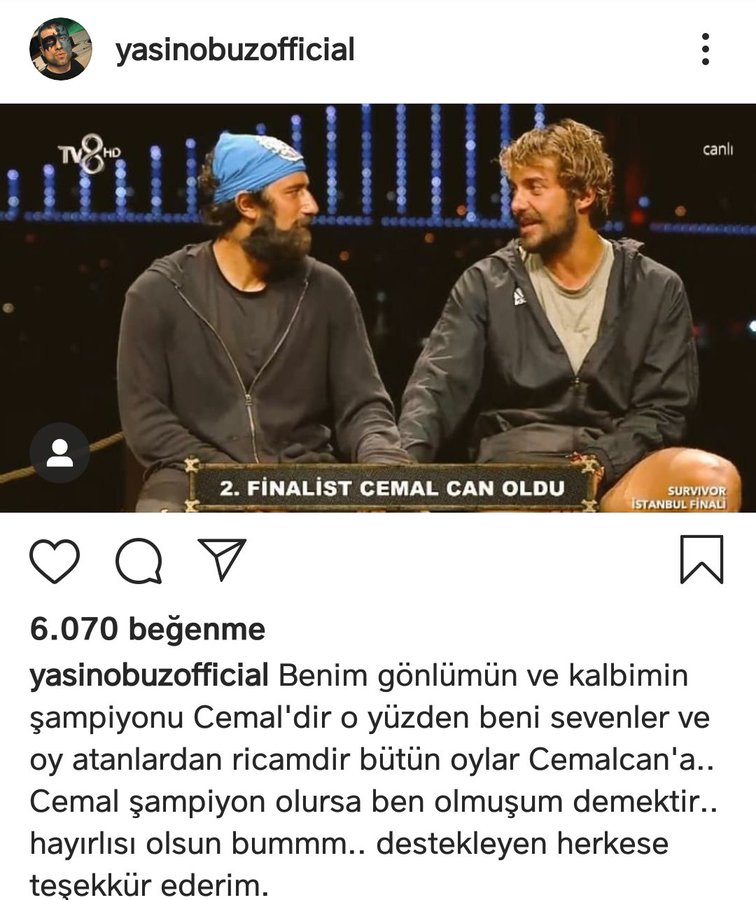 fucklifes_'s tweet photo. Nisa hanım story bile atmadı destek için ama yasin çıkar çıkmaz ilk gönderisini dostu Cemal için attı işte gerçek dostluk budur bu akşam Cemali şampiyon yapacağız 
#survivor2020 https://t.co/tXu2TmPgNM