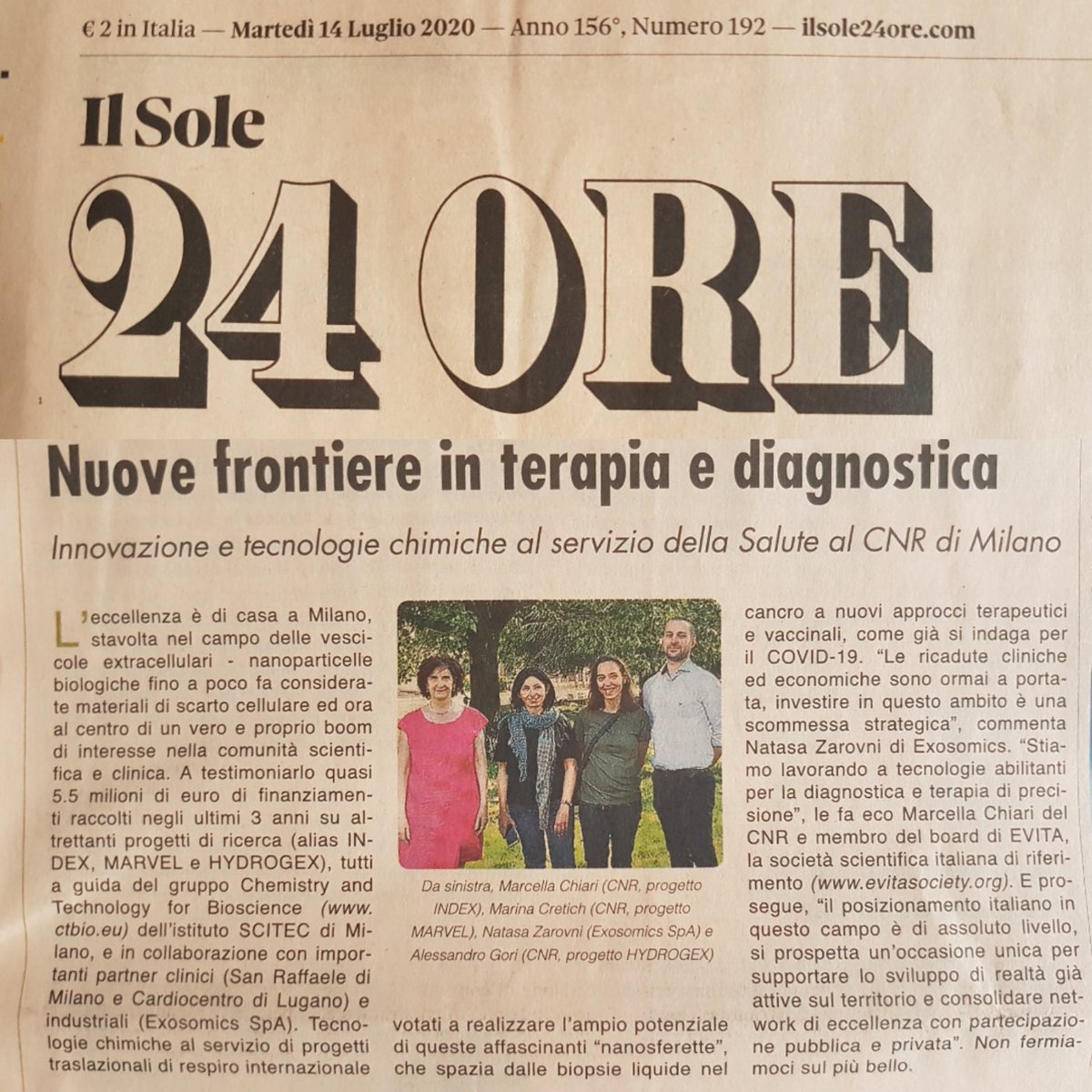 Marina Cretich (@marinacretich) on Twitter photo The most authoritative economic journal in Italy <a href="/sole24ore/">IlSole24ORE</a> today about our research on #ExtracellularVesicles <a href="/StampaCnr/">Stampa Cnr</a> <a href="/cnr_scitec/">CNR - SCITEC</a> <a href="/EVItaSociety/">EVIta- Italian Society for Extracellular Vesicles</a> <a href="/Marvel_H2020/">MARVEL FETPROACT Project</a> <a href="/IndexProject/">INDEX project</a> <a href="/HydrogexP/">Hydrogex Project</a> The most authoritative economic journal in Italy <a href="/sole24ore/">IlSole24ORE</a> today about our research on #ExtracellularVesicles <a href="/StampaCnr/">Stampa Cnr</a> <a href="/cnr_scitec/">CNR - SCITEC</a> <a href="/EVItaSociety/">EVIta- Italian Society for Extracellular Vesicles</a> <a href="/Marvel_H2020/">MARVEL FETPROACT Project</a> <a href="/IndexProject/">INDEX project</a> <a href="/HydrogexP/">Hydrogex Project</a>