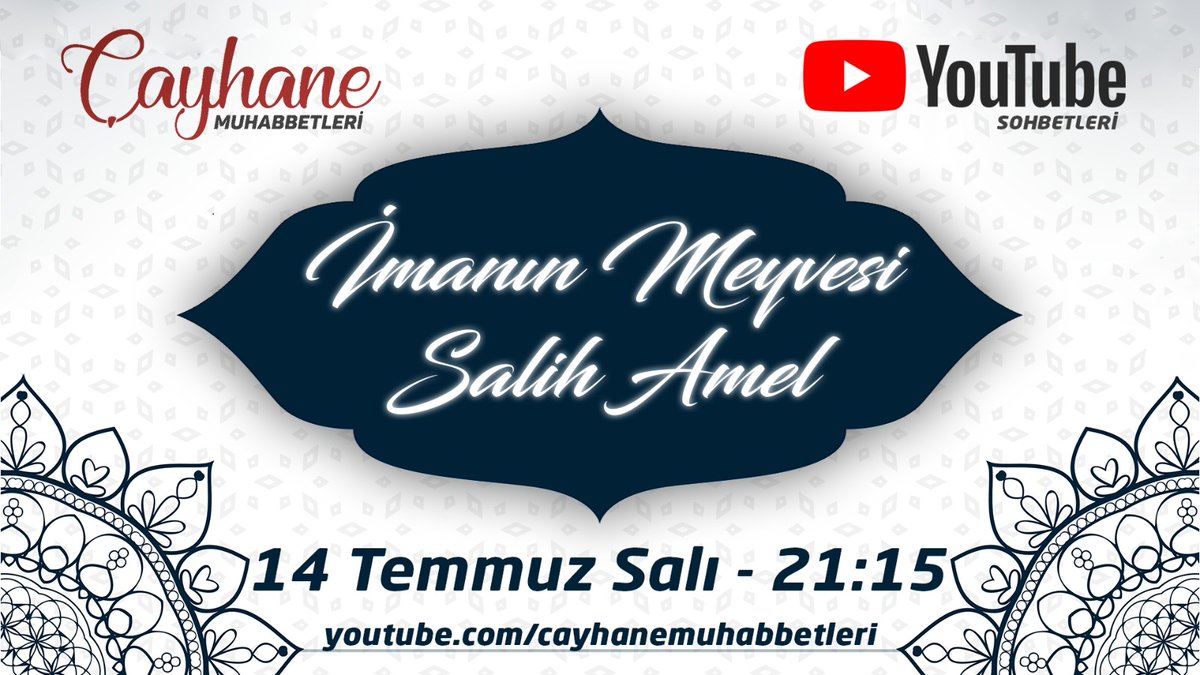 🎙 “İman meyvesi salih amel.”
⏰ 21:15
📡 youtu.be/Ec22VwQ4NtU