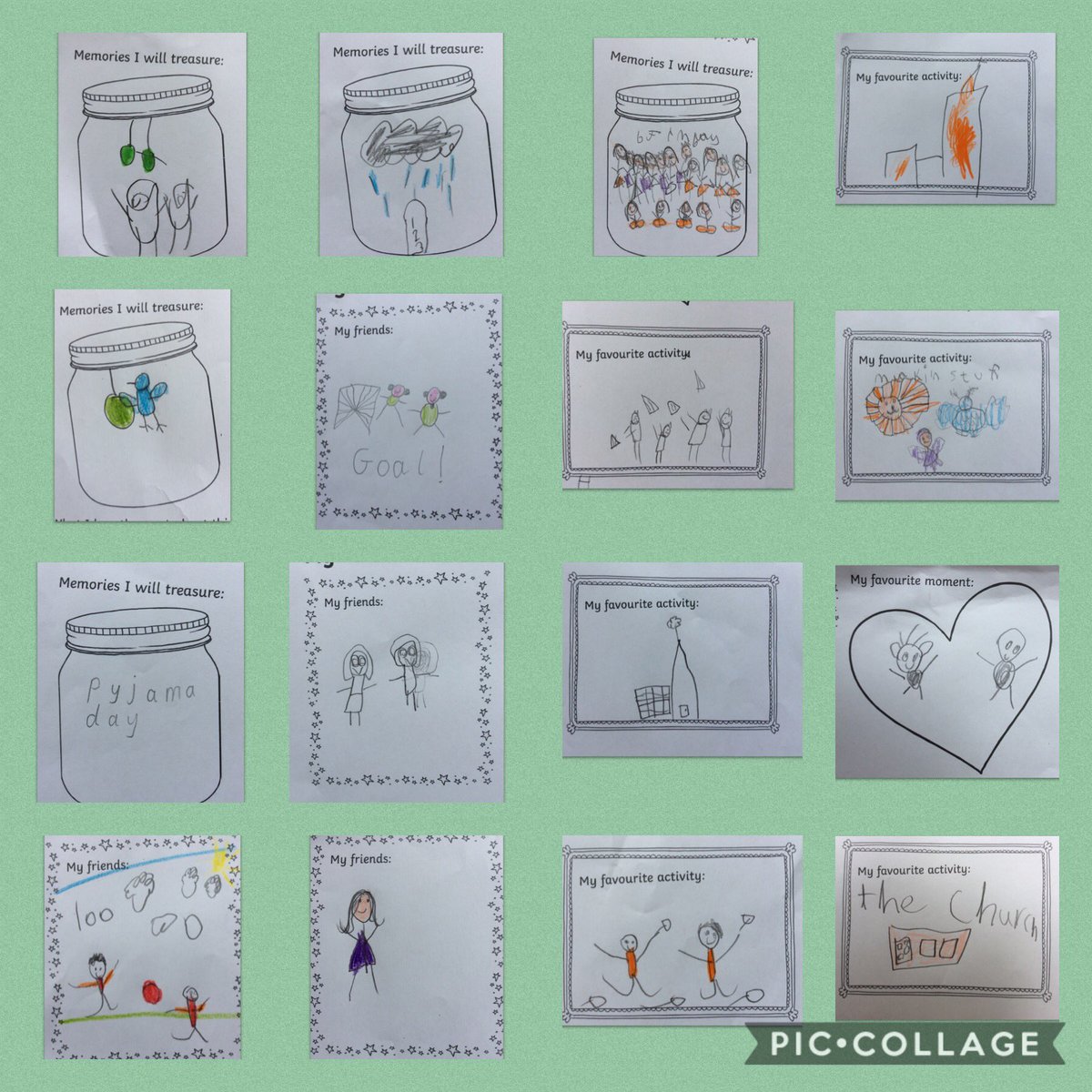 TickfordPark's tweet photo. We have been thinking about all the fun we have had in Year 1 during our lessons on transition. Look at all of our wonderful happy memories 😊#TP4year1 https://t.co/Hyvz6oVHCM