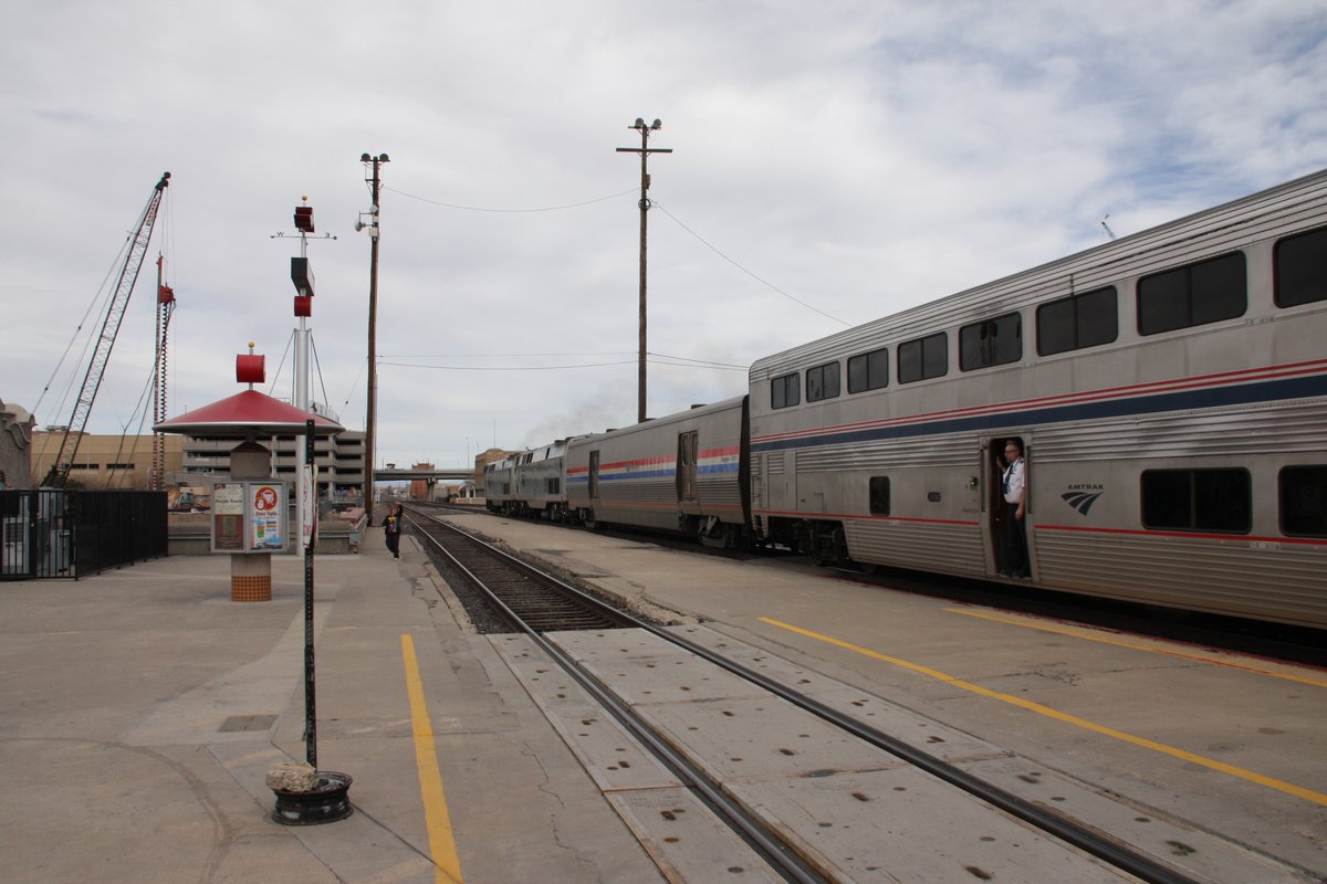 I arrived back at Albuquerque just in time to see Amtrak's daily Southwest Chief from Los Angeles depart eastbound for Chicago. It's the successor of the Santa Fe's famed Super Chief.And there ended my jaunt on the rails of New Mexico! 14/14