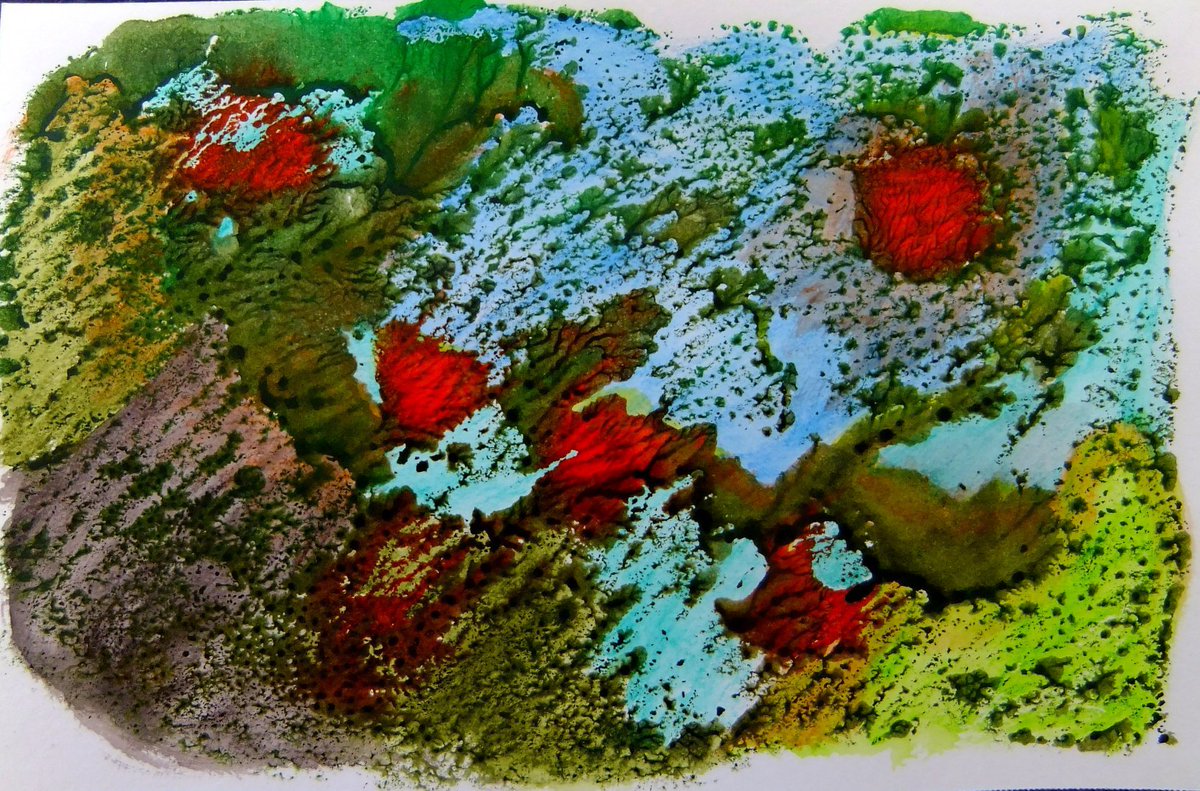 mydogateart's tweet photo. #Acrylicink monotype #printmaking - this is a #ghostprint from original inked surface - print has then been handcoloured - #art https://t.co/afCEq2VvQc