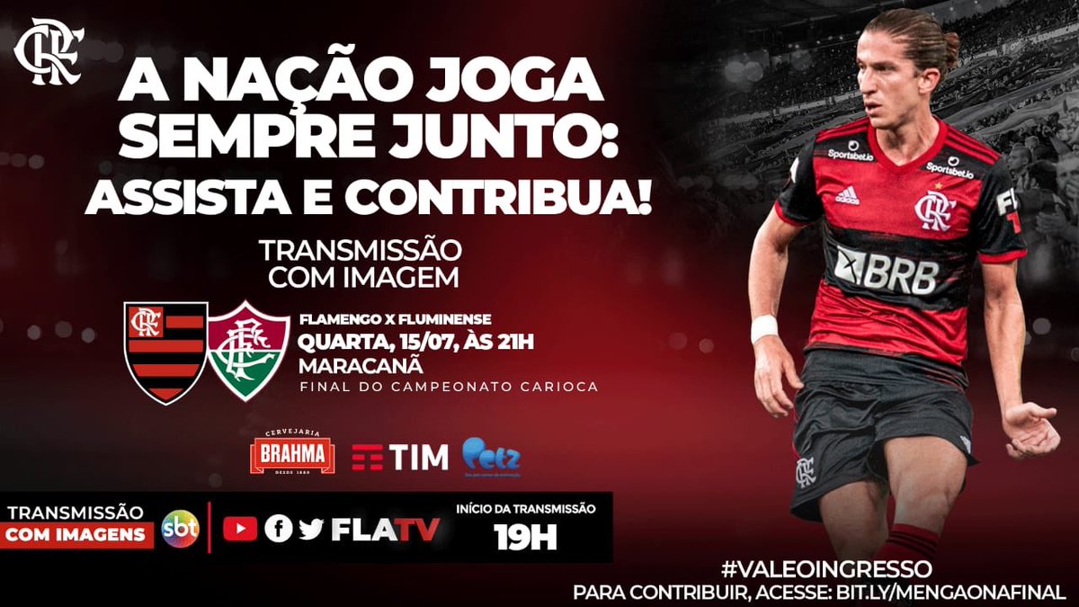 Flamengo's tweet photo. Amanhã é na #FLATV, Nação! 

Vem com a gente e acompanhe (COM IMAGENS) o FLAxFLU decisivo do Campeonato Carioca a partir das 19h! Jogaremos juntos! #EuAssistoNaFlaTV

Se você acha que #ValeOIngresso, acesse https://t.co/uYB4oSFpvF e saiba como contribuir! https://t.co/LqQs69BkGG