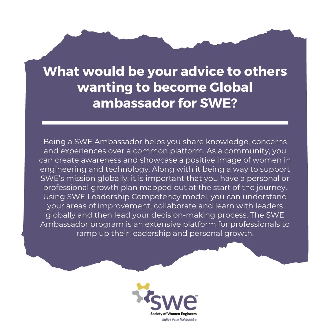 SWEPune's tweet photo. Meet SWE Global Ambassador: Rishika Shekhawat
#SWEPuneAffiliateTurns5 #womenatwork #SheforShe #HeforSWE #strongWomen #empowerment #DiversityWoman #diversity #inclusion #equity #outreach #mentoringmatters #leadership #belonging #womenempowerment #TogetherWeCan #womenintech https://t.co/7oUUEfj7Qh