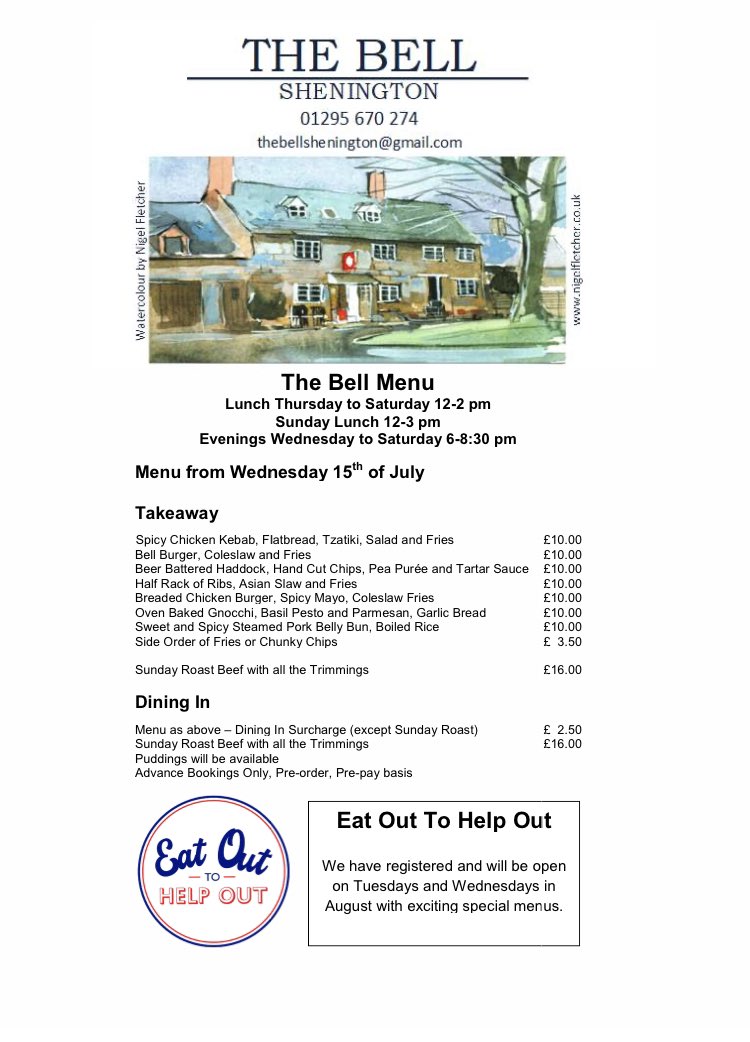 New menu for the next few weeks.
Hope to see you soon.