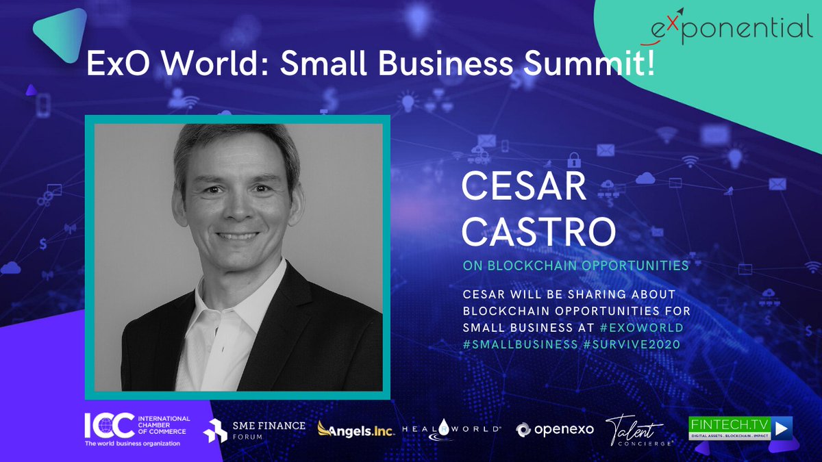 FluidChains's tweet photo. Happening Today! Cesar Castro "Blockchain Opportunities for Small Business". Get your ticket at: https://t.co/nOucNKQ1aT @ccastro07  @OpenExO @HealRWorld #ExOWorldSBS #SmallBusiness #Survive2020 #Thrive https://t.co/xx1U1V9Zj0