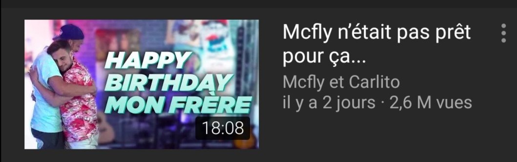 Sans cliquer dessus :-On suit Carlito préparer une surprise en cachette-Découverte par Mcfly étape par étape (crescendo) -Émotions par le mot (Carlito) : termes comme "famille" "années" "vie"-Émotions par le geste (Mcfly) : cache le visage, se retient de pleurer-Très tactile