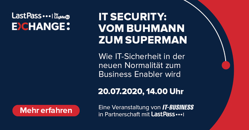 Der deutsche LastPass Exchange ist da! Am 20.07.2020 geht es los: Wir diskutieren mit Prof. Dr. Skibicki und Experten von IDC, Heise, Burda Forward wie IT-Sicherheit zum Business Enabler wird. Hier kostenlos anmelden. #LastPass bit.ly/3fca30h