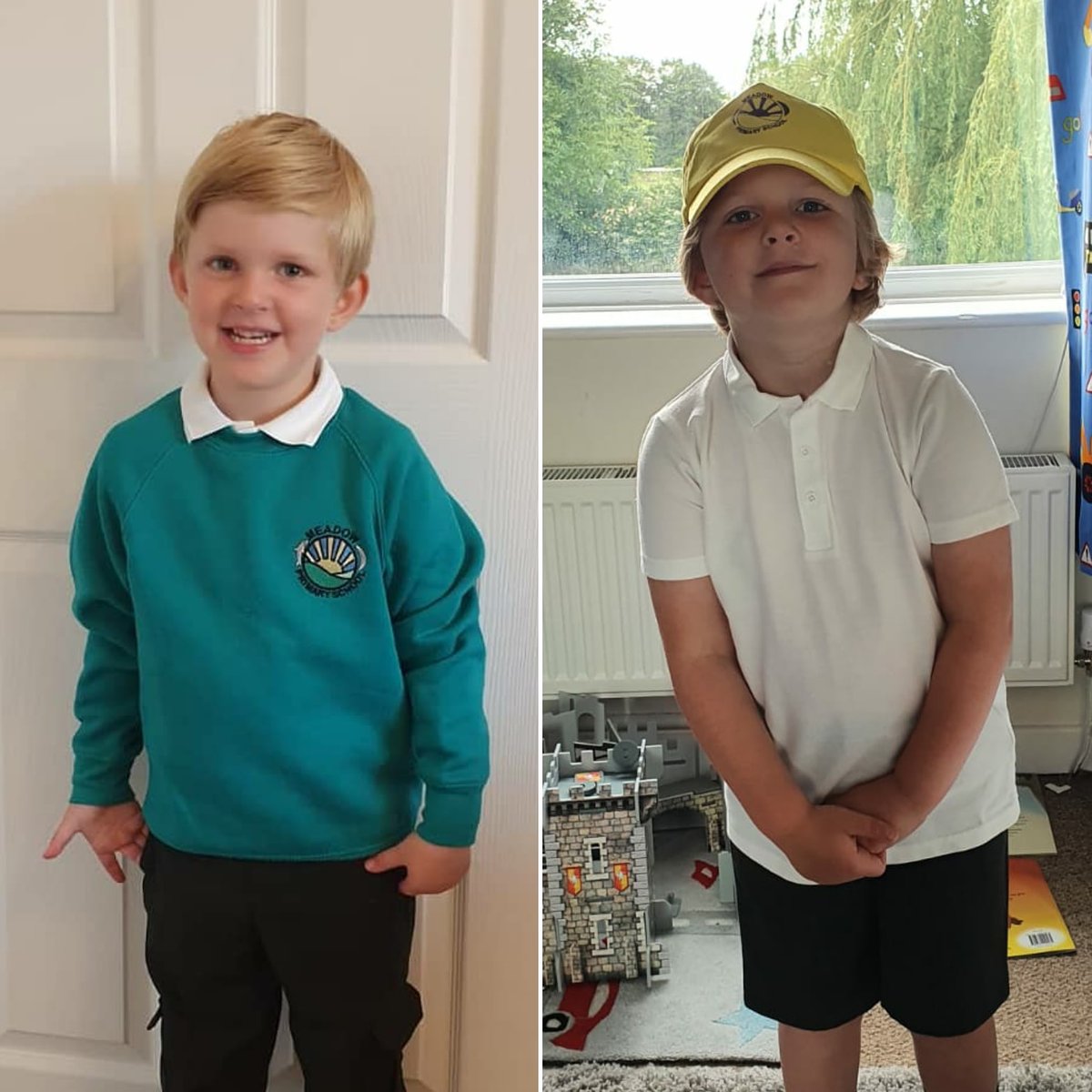Alec_Doyle's tweet photo. This fella. Day one and last day. Pretty proud of him. He adapted to a new school, a global pandemic &amp; still grew &amp; learned without fear.
Thanks to @EYFSButterflies, Miss Hinton &amp; all at @MeadowPriSch who  worked with Nathan as he finishes Reception today. Can't wait for Year 1! https://t.co/tV26Eqvghx