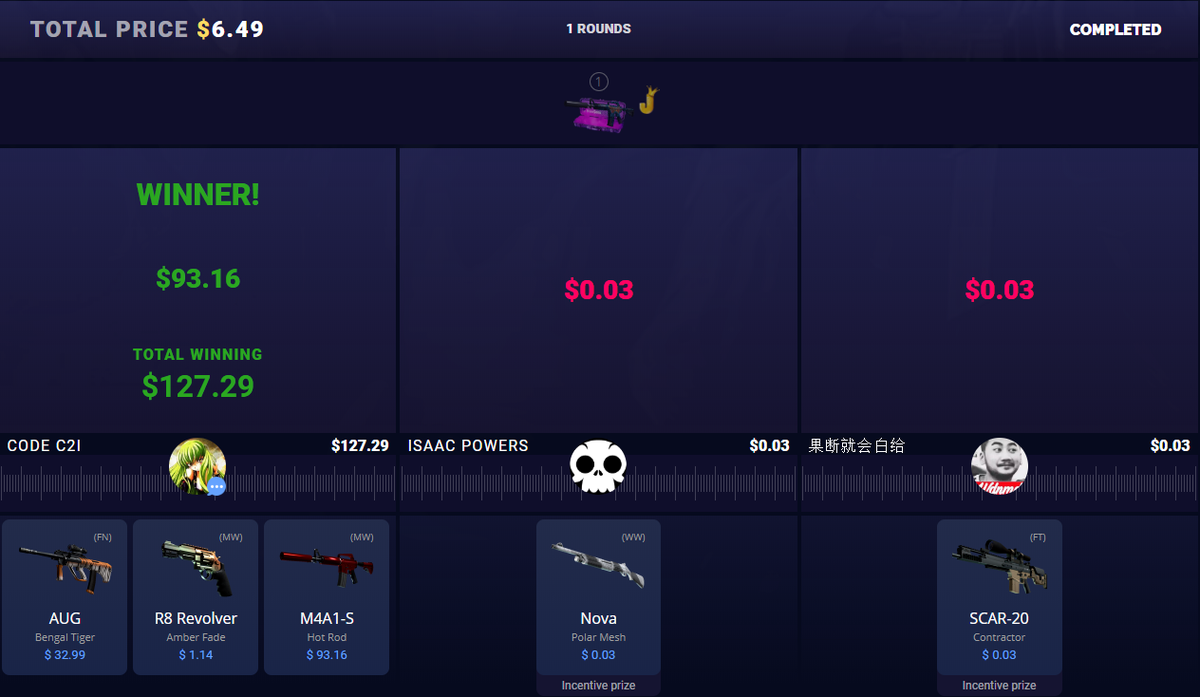 C2Gambling's tweet photo. I forgot I have a classified battle up!! Haha Lets goooo! @DaddyskinsCSGO https://t.co/EPJL4shgCm