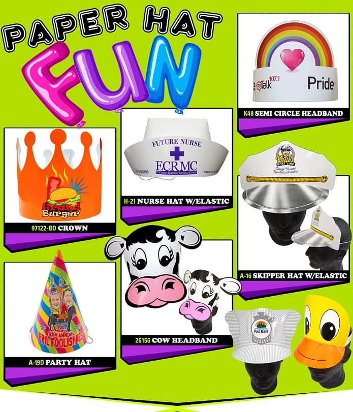 Paper Hats are the budget friendly way to fun up your next in-person or virtual event! We have a lot of stock shapes, to choose from or we can work with you to create something custom for your client.

Connect with us to get creative today!
lioncircle.com