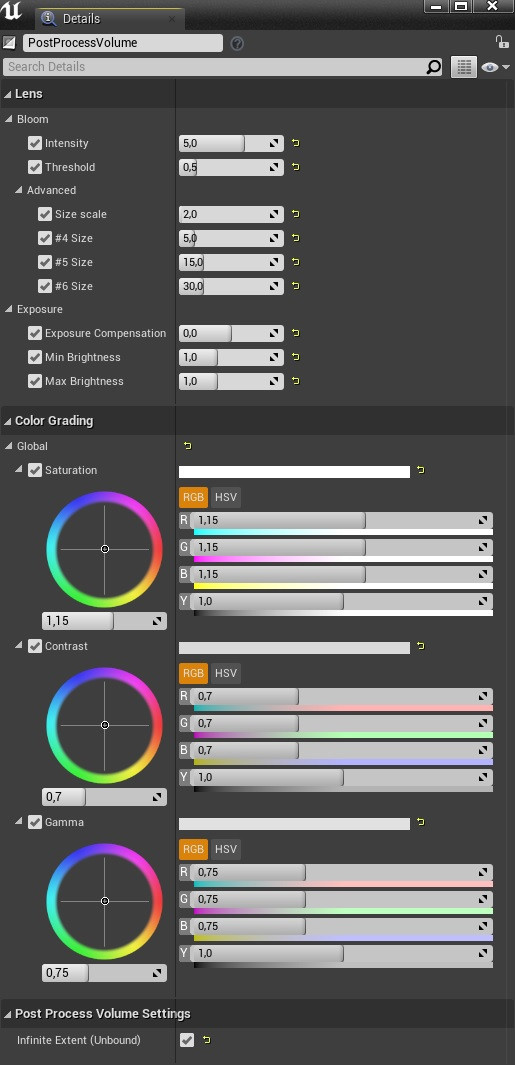Have you ever wondered how to preserve color when using #UE4's filmic tonemapper for stylized projects? Here's how:

1. Decrease contrast and gamma
2. Raise saturation
3. Adjust bloom strength and radius

#indiedev #indiegame #gamedev #UnrealEngine