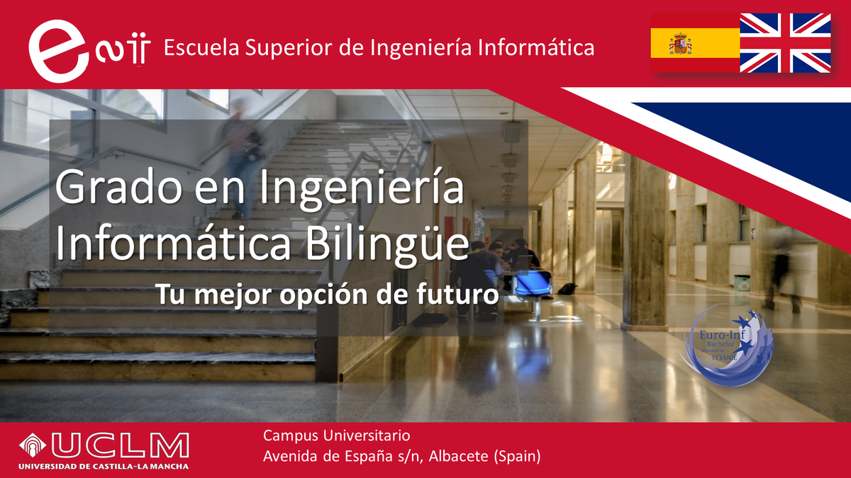 esiiab's tweet photo. Y si quieres estudiar un Grado en Ingeniería Informática Bilingüe en @esiiab @uclm_es tienes tu mejor opción. Título Oficial acreditado por la ANECA certificado con el sello #EuroInf: garantía de calidad europea https://t.co/zs8wSvLxte