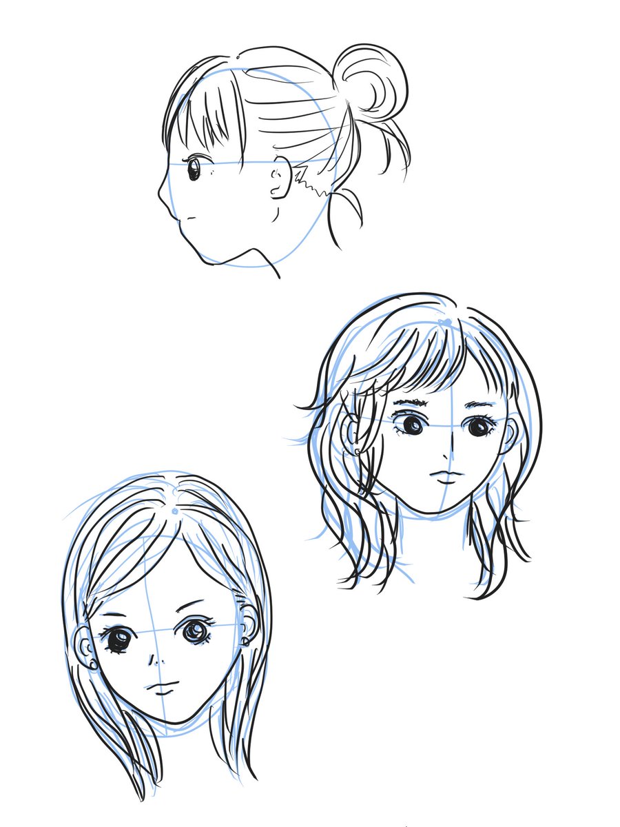 あい茶 今日はイラスト練習 マンガ超初級講座の 髪の毛 です とりあえずお手本のマネをして描いてみたけど難しいい 塗り 方も要研究 でも つむじを決めるのと 髪の動きを意識するのはすぐに試そうと思います コルクラボマンガ専科