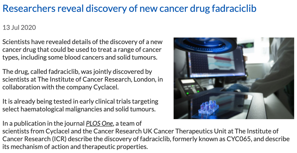 ecancer's tweet photo. Researchers reveal discovery of new cancer drug #fadraciclib.
Read more here: https://t.co/5kkiRwfr4b
@ICR_London @PLOSONE
#TargetedTherapy #ClinicalTrials #CDKInhibitor #Oncology #CancerResearch https://t.co/m65zdtec9l