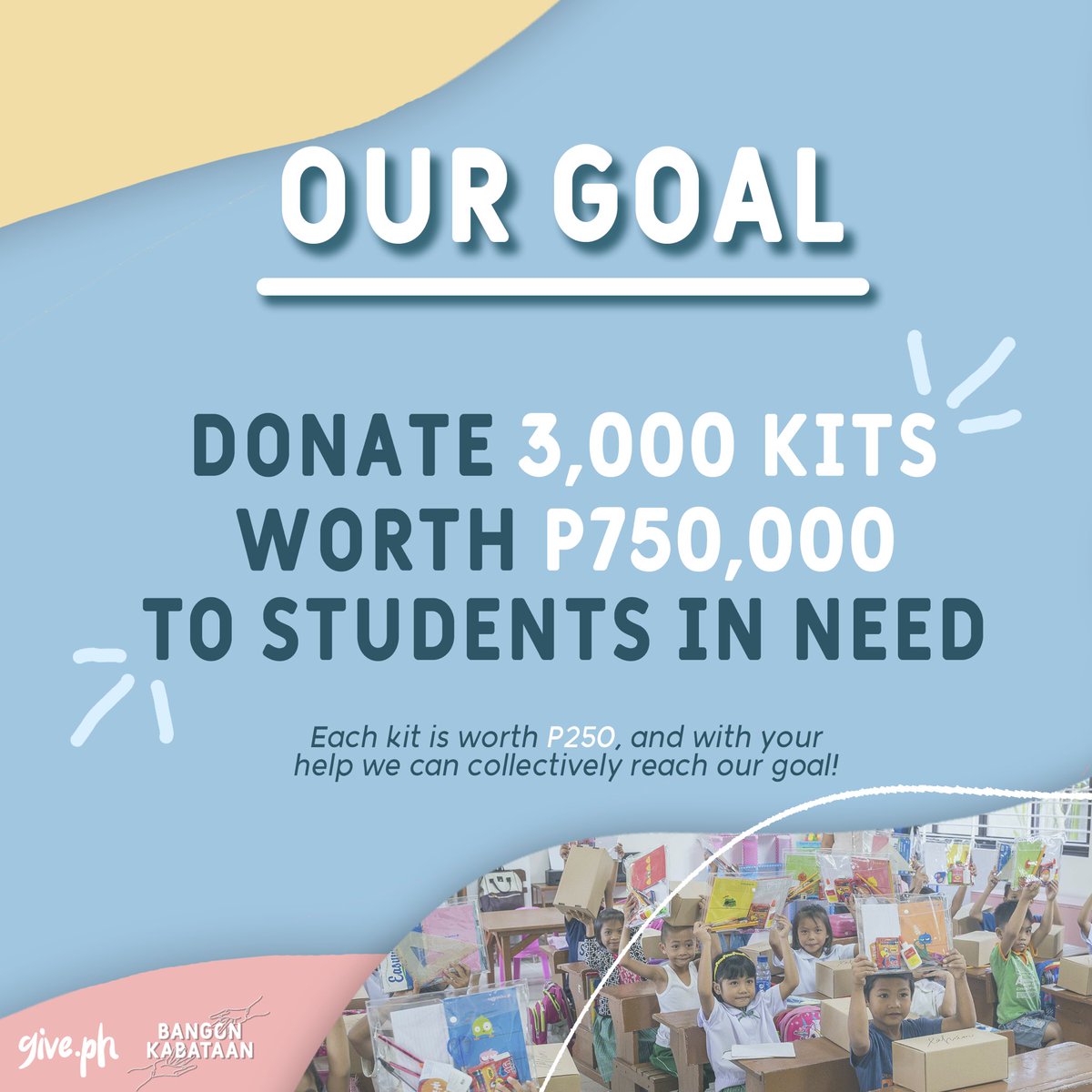 givedotph's tweet photo. We just launched 𝗕𝗮𝗻𝗴𝗼𝗻 𝗞𝗮𝗯𝗮𝘁𝗮𝗮𝗻, 𝘰𝘶𝘳 𝘉𝘢𝘤𝘬 𝘵𝘰 𝘚𝘤𝘩𝘰𝘰𝘭 2020 𝘪𝘯𝘪𝘵𝘢𝘵𝘪𝘷𝘦 ✨

Through Bangon Kabataan, we aim to provide 𝟯𝟬𝟬𝟬 𝗙𝗶𝗹𝗶𝗽𝗶𝗻𝗼 𝗰𝗵𝗶𝗹𝗱𝗿𝗲𝗻 around the country with complete school kits to aid their new learning experience. https://t.co/2ELLPcObH4
