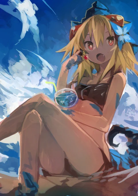 夏、ビーチ、トカゲちゃん 