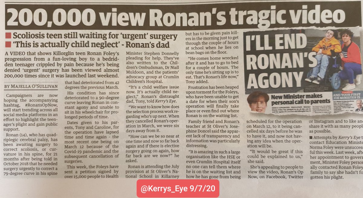 Thank you <a href="/Kerrys_Eye/">Kerry's Eye</a> for your unfailing support of Ronan and the Foley family #RonansOpNow <a href="/HSELive/">HSE Ireland</a>