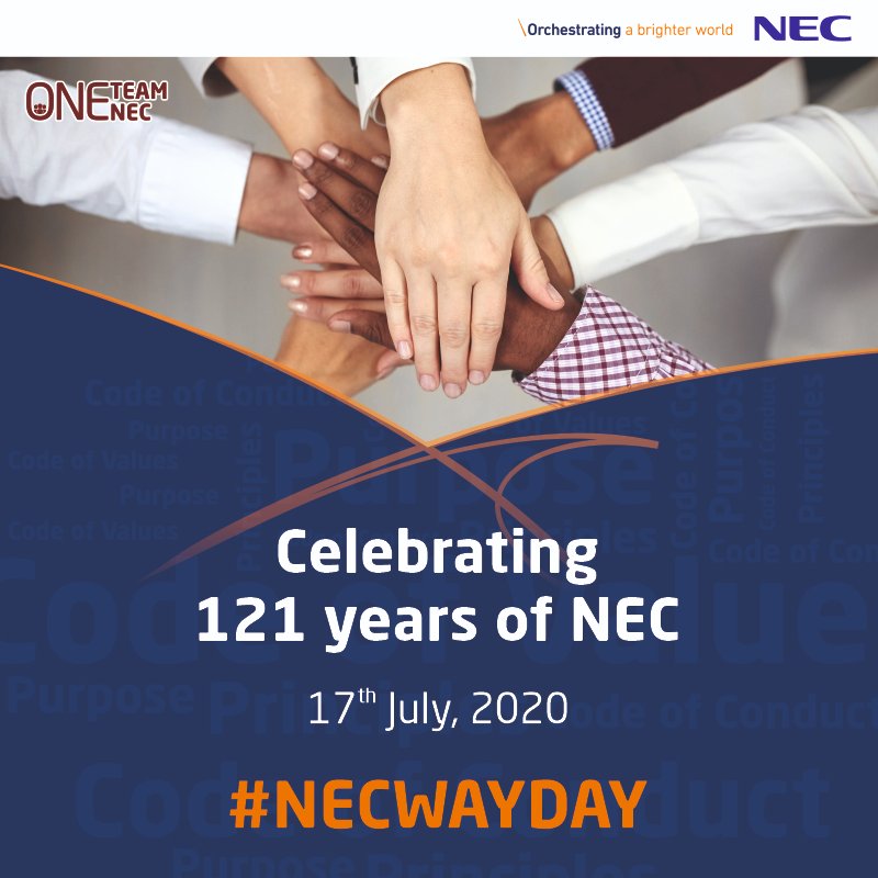 nec_india's tweet photo. 17th July, 2020 marks #121years of NEC’s strong commitment to social value creation. The #NECWAYDAY re-energises our passion and gives us the purpose and direction to relentlessly serve our society with our #innovation and passion towards making this world a better place. https://t.co/oPzFPfmr9i