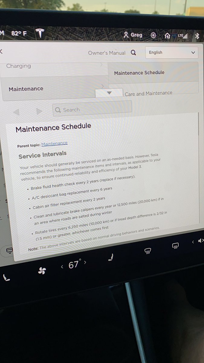 GregNoschese's tweet photo. @elonmusk @Tesla how about setting up a way to program reminders for the maintenance schedule that pop up on the screen.  Tire rotation, brake fluid etc. https://t.co/u1ci5knuWD