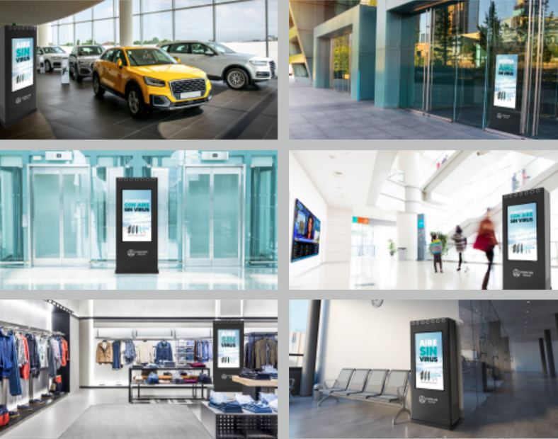 neoideas's tweet photo. Las necesidades cambian y los espacios deben adaptar la seguridad y la comunicación que la situación merece. Hoy destacamos el ejemplo de @lilladiagonal que ha instalado Clean Air Media un soporte que combina purificador de aire #digitalsignage y #audienceanalytics https://t.co/1L1ezlOQhm