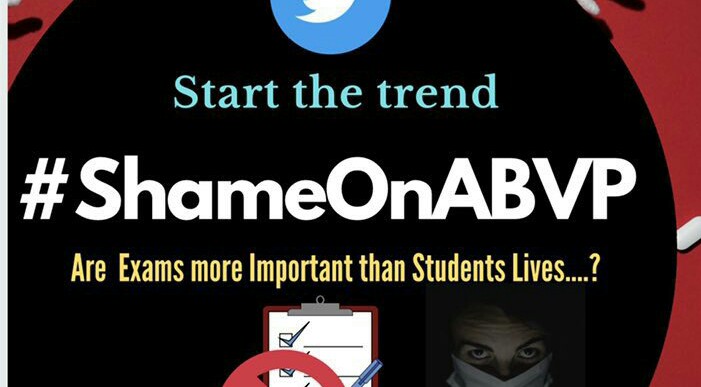 FinalStudents's tweet photo. ABVP again starts a trend on Twitter against students.
Request to all students come together and oppose them.
Start a trend #ShameOnABVP 

@masu4justice @SFI_CEC @SfiDelhi @AISA_tweets @nsui @SPPUSUofficial @archi_voice @AbhaDevHabib @GujaratUnion_ @indore_union @aishe_ghosh https://t.co/ry54B82mnc