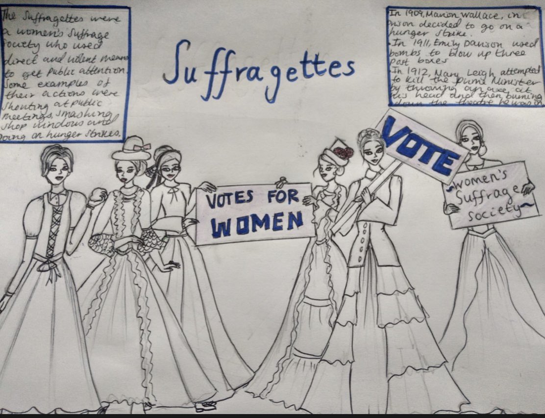 DTA_History's tweet photo. Just look at this beautiful artistic representation of the Suffragettes, by Nabihah in year 8 ❤️ @dtatextiles we are sensing a joint house competition in the next academic year?! https://t.co/Ax3ErOGZro