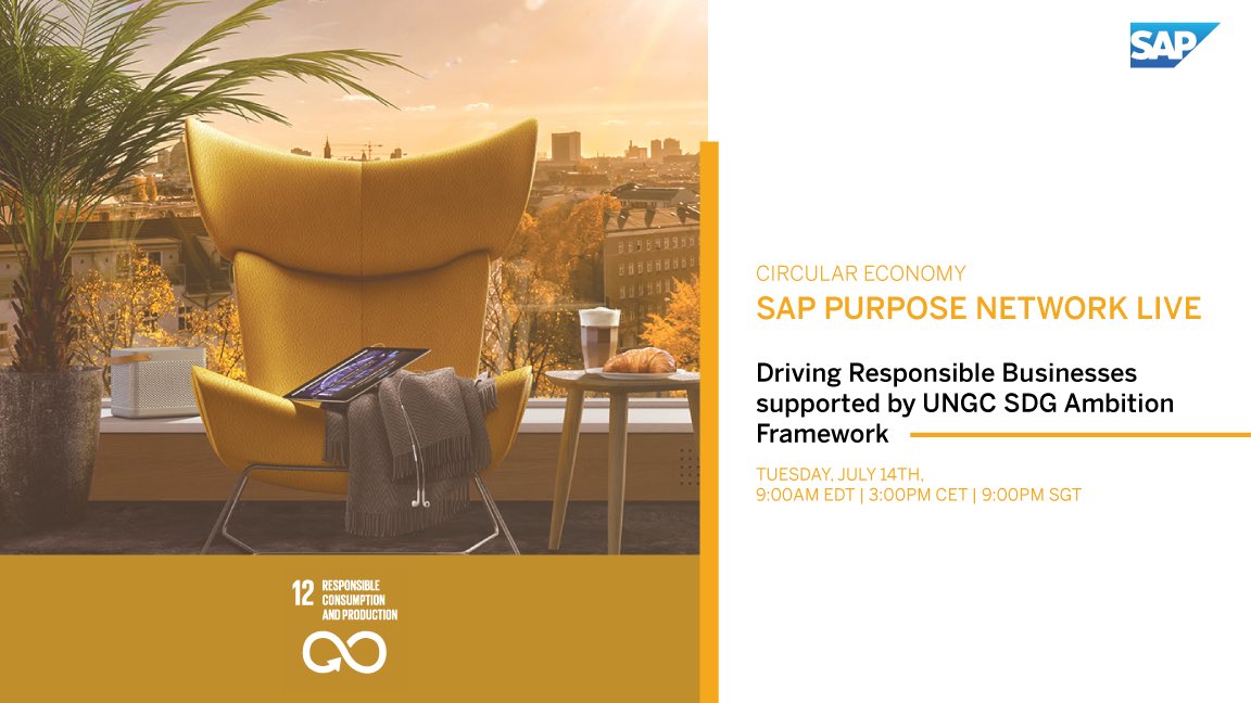 rosenbergann's tweet image. This month we are launching a new sub series on #SAPPurposeNetwork Live focusing on the newly launched SDG Ambition in collaboration with the United Nations Global Compact as part of “The Future of Responsible Businesses” series. Join the session today with @VarshneyAnita and me