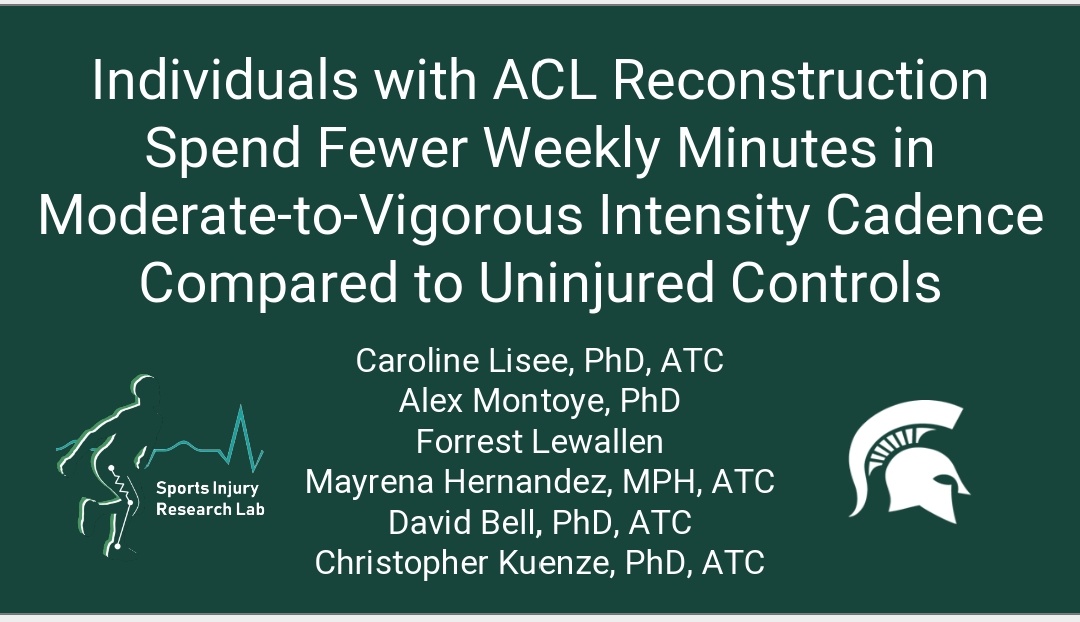 CarolineLisee's tweet image. On Demand #Wearbles sessions has a great line up so don't forget to check it out!! #VNATA2020 #ATOACatVNATA @NATAFoundation

Adults 1-5 years post-ACLR spend ~43 less weekly minutes in free-living cadence &amp;gt;100 steps per minute compared to uninjured controls.