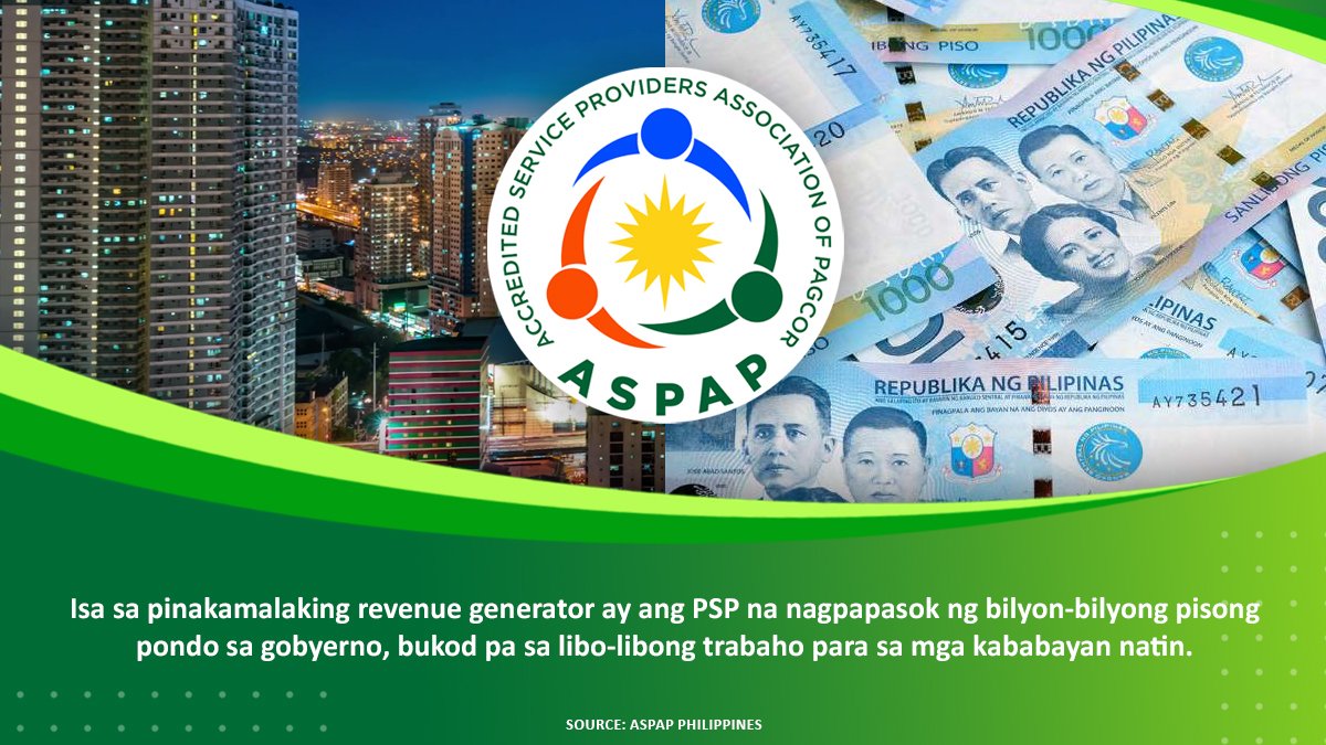aspaphilippines's tweet photo. Bukod sa revenues na kinikita ng gobyerno mula sa PSPs, nakakapagbigay pa ang mga ito ng trabaho para sa mga Pilipino https://t.co/57RPfZrtxL