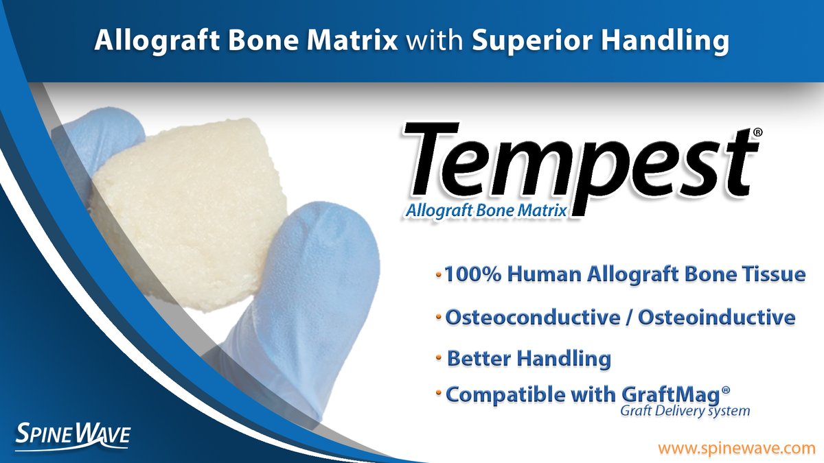 SpineWaveInc's tweet photo. Spine Wave Announces Commercial Launch of Tempest® Allograft Bone Matrix! Read the full press release here: https://t.co/M40LgCPDgJ #Biologics #Spine #SpineWave https://t.co/yQbehO8VGL