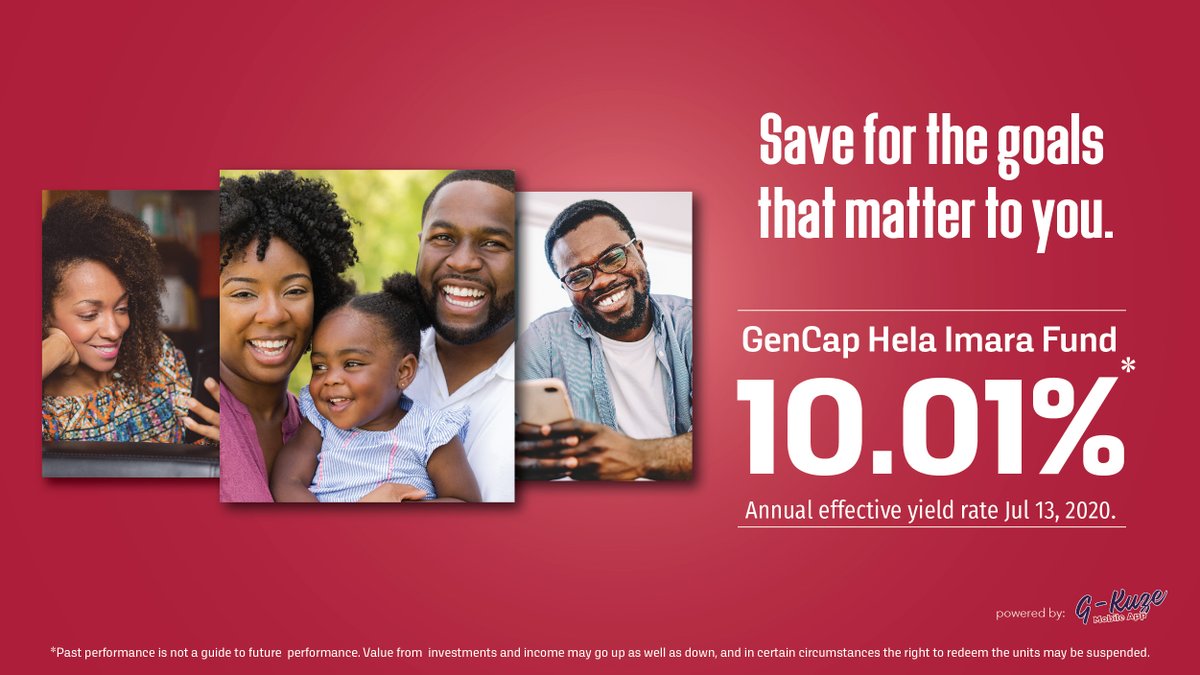 genghiscapital's tweet photo. Save for the goals that matter to you. Open a GenCap Hela Imara fund account using the #GKuze app and grow your savings with daily compounded interest.

The GenCap Hela Imara Money Market Fund posted a net annual effective yield rate of 10.01% as of 13/07/20.

#GrowWithUs https://t.co/FDkpJGc3Dl