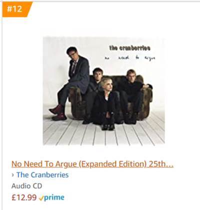 The_Cranberries's tweet photo. We're excited to see the 25th Anniversary edition of No Need To Argue in the Amazon charts! 
Pre-order your copy 👉 https://t.co/aWYYwjoZja https://t.co/wrZhrzIg2v