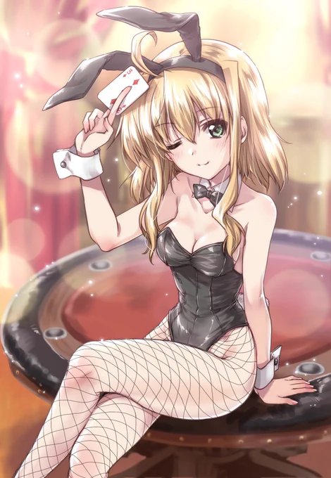 納品したSkeb絵〜大人アリサちゃんのバニー姿✨ 以前描いたバニーすずかちゃんと合わせになる感じですね。今回は網タイツでとのことだったのでちまちまと描いてみましたよ…!勉強になった…! 