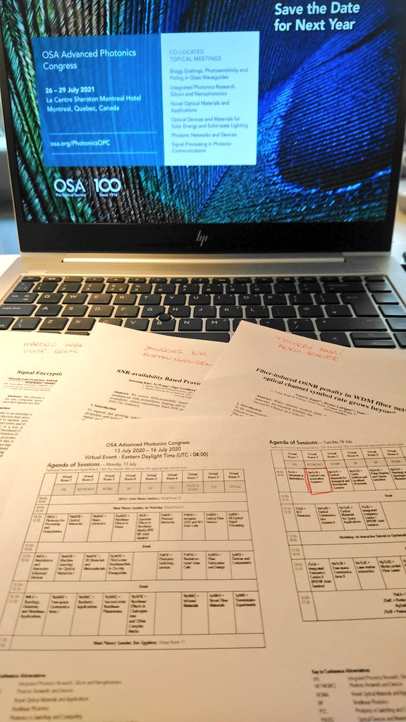 So much going on at #OSAPhotonics20! Presiding NeTu1B, Optics Comms I now at 8am EDT time, and looking forward to listen to our great invited speakers!!