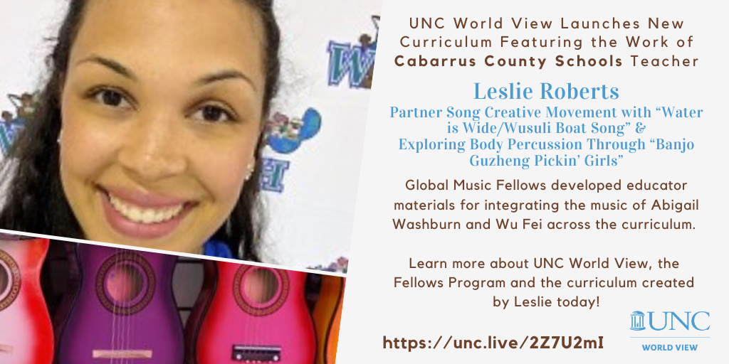 UNCWorldView's tweet photo. Congrats to our Global Music Fellows on the launch of K-14 educator materials to integrate global music across curricula. Let us introduce you to an exceptional group of NC teachers. Today, meet Leslie! #WorldView2020 https://t.co/0sov6tBN4x  @CabCoSchools @WHE_Whiskers https://t.co/j0lvuwycwc
