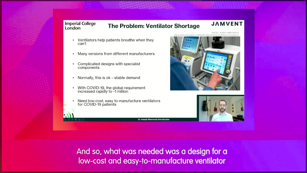 EduRAEng's tweet photo. A fantastic session from @JAM_VENT at the #BigBangDigital about how they designed and are making low-cost ventilators to respond to the growing demand as a result of Covid-19! Find out more: https://t.co/sCLDU9D4Ki https://t.co/Sz3guqwKYG