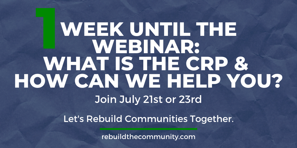 1 week until the webinar to find out What the Community Revitalization Project is &amp; how we can help you? 
Join July 21st or 23rd.
Let's Rebuild Communities Together.
<a href="/mattyoung101/">Matt Young</a> @nbaldwin75 <a href="/ElisaMOTUS/">Elisa Maruzzo</a> <a href="/THEschmike/">Michael Jennings MEd MS CSCS</a> <a href="/tarynlipschitz/">taryn lipschitz</a>

athlosacademies.zoom.us/meeting/regist…