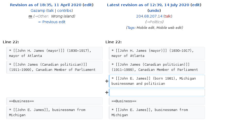 John James Wikipedia article edited anonymously from Executive Office of the President en.wikipedia.org/w/index.php?di…