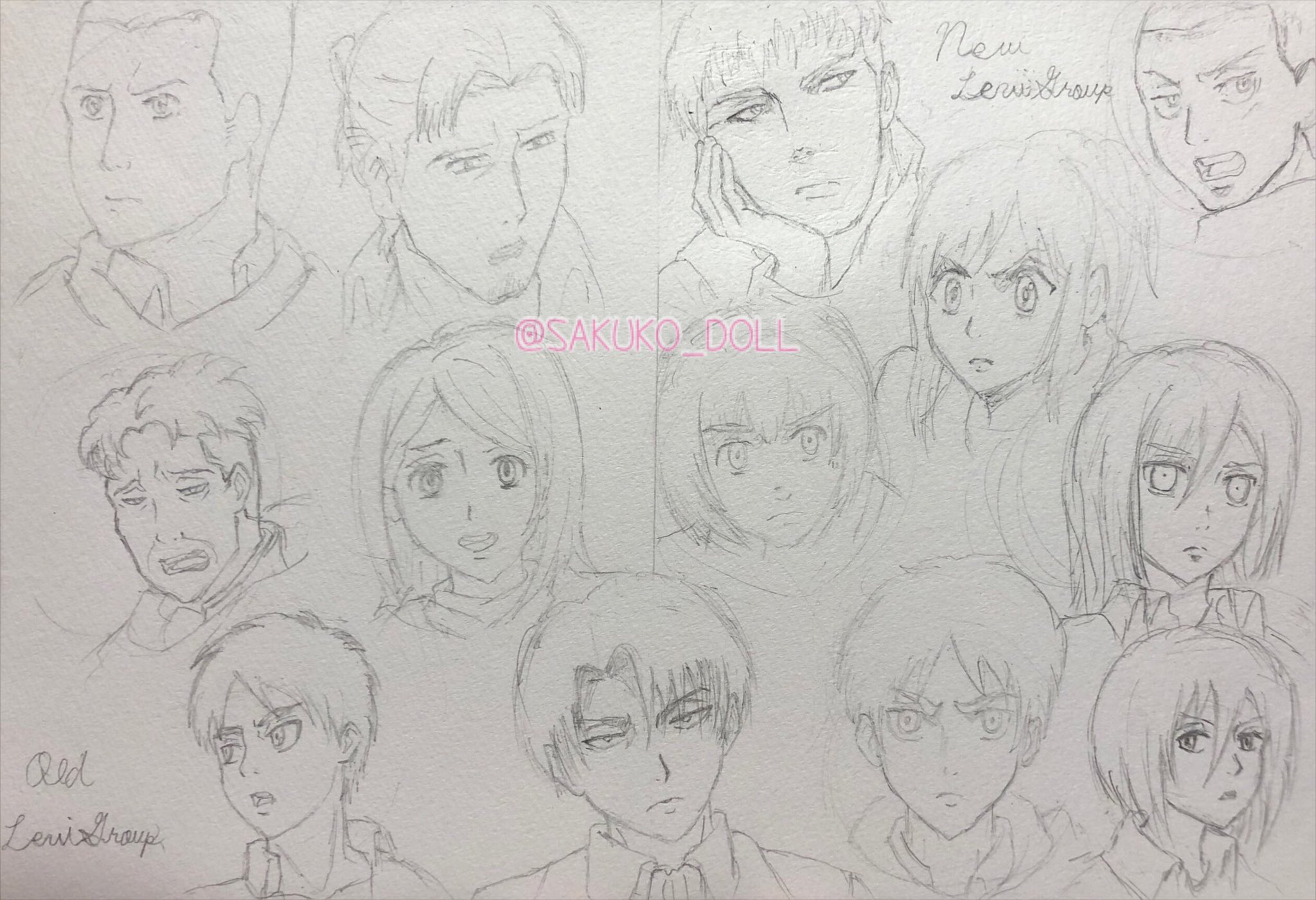 Sakuko 疲れた 疲れた 疲れた 疲れた 疲れた でもやっと描きたいもの描けた 色塗りしたらまたupします 進撃の巨人 進撃の巨人イラスト イラスト リヴァイ班 旧リヴァイ班 新リヴァイ班 リヴァイ T Co I37tiapqmh Twitter
