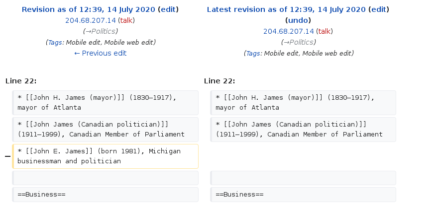 John James Wikipedia article edited anonymously from Executive Office of the President en.wikipedia.org/w/index.php?di…
