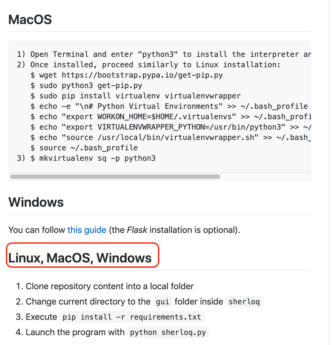 Under the "MacOS" instructions, which I followed, and the Windows instructions, there is another set of instructions (red box), which I guess I also need to still do?It would have been nice if the MacOS instructions ended with "Now proceed to the section "Linus, MacOS, Windows".