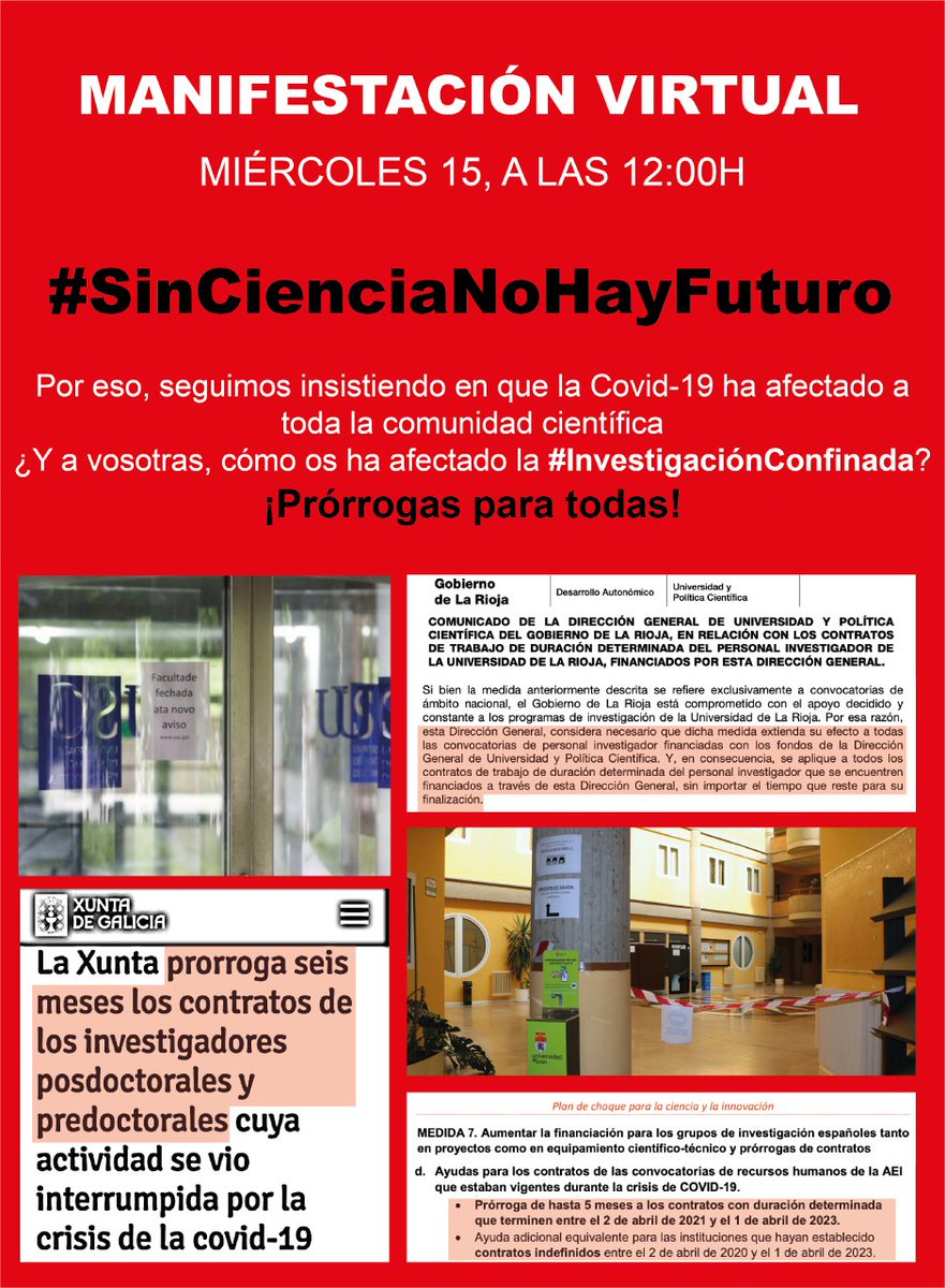 📢 Mañá  mércores a partir das 12h... cómo afectou a #COVID19 a vosa investigación?? Precisamos todos os vosos chíos e rechouchíoooss!!! 
💪🏽💪🏽💪🏽💪🏽#InvestigaciónConfinada #SinCienciaNoHayFuturo