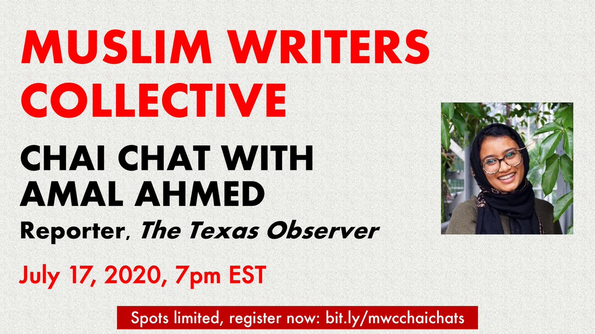 Join us for the next MWC Chai Chat with @amalykinz of The Texas Observer! Spots limited, register at bit.ly/mwcchaichats!