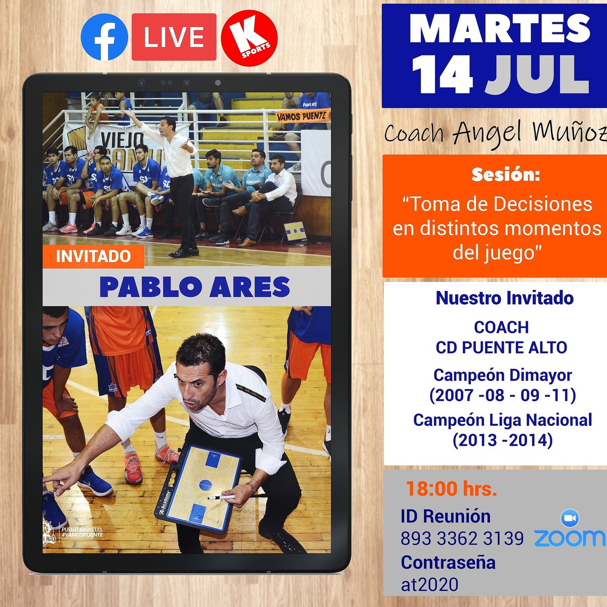 La gente de <a href="/AlianzaTalca/">AlianzaTalca</a>  te invitan para HOY martes a las 18:00 hrs a una sesión de conversación con su coach <a href="/AngelMunoz813/">Angel Fernando Muñoz</a>  y su invitado <a href="/arescoach/">Pablo Ares</a> . Síguelo en vivo por el fanpage de <a href="/KreaSports/">KREA Sports</a>. No te lo pierdas!