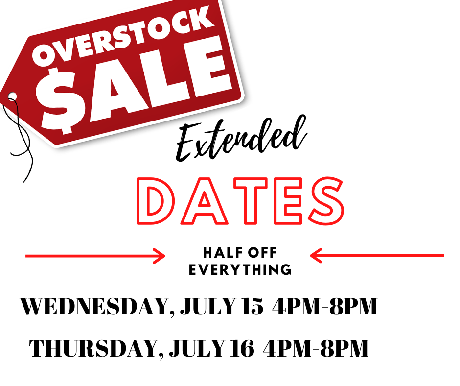 🚨You won't want to miss this🚨
Our warehouse sale has been extended for TWO more days &amp; everything will be HALF OFF! We have so many treasures to find- from Christmas goodies &amp; Halloween costumes to toys &amp; household items!
Wednesday, July 15 4-8
Thursday, July 16 4-8