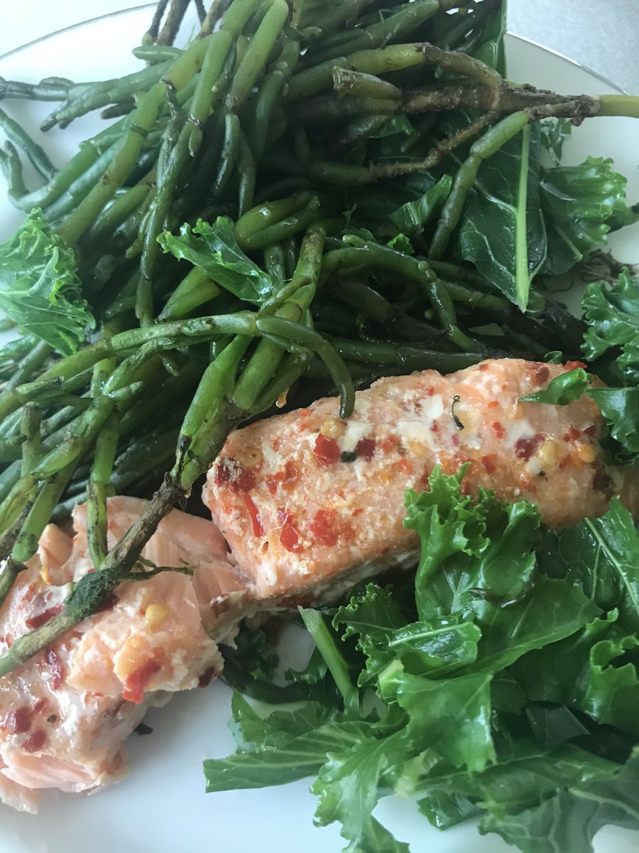Delicious plate of #Samphire this eve,  I could so very easily eat this delicious seashore plant with a crisp &amp; salty taste all on its own, full of nutritional benefits, yum yum yummy yum.