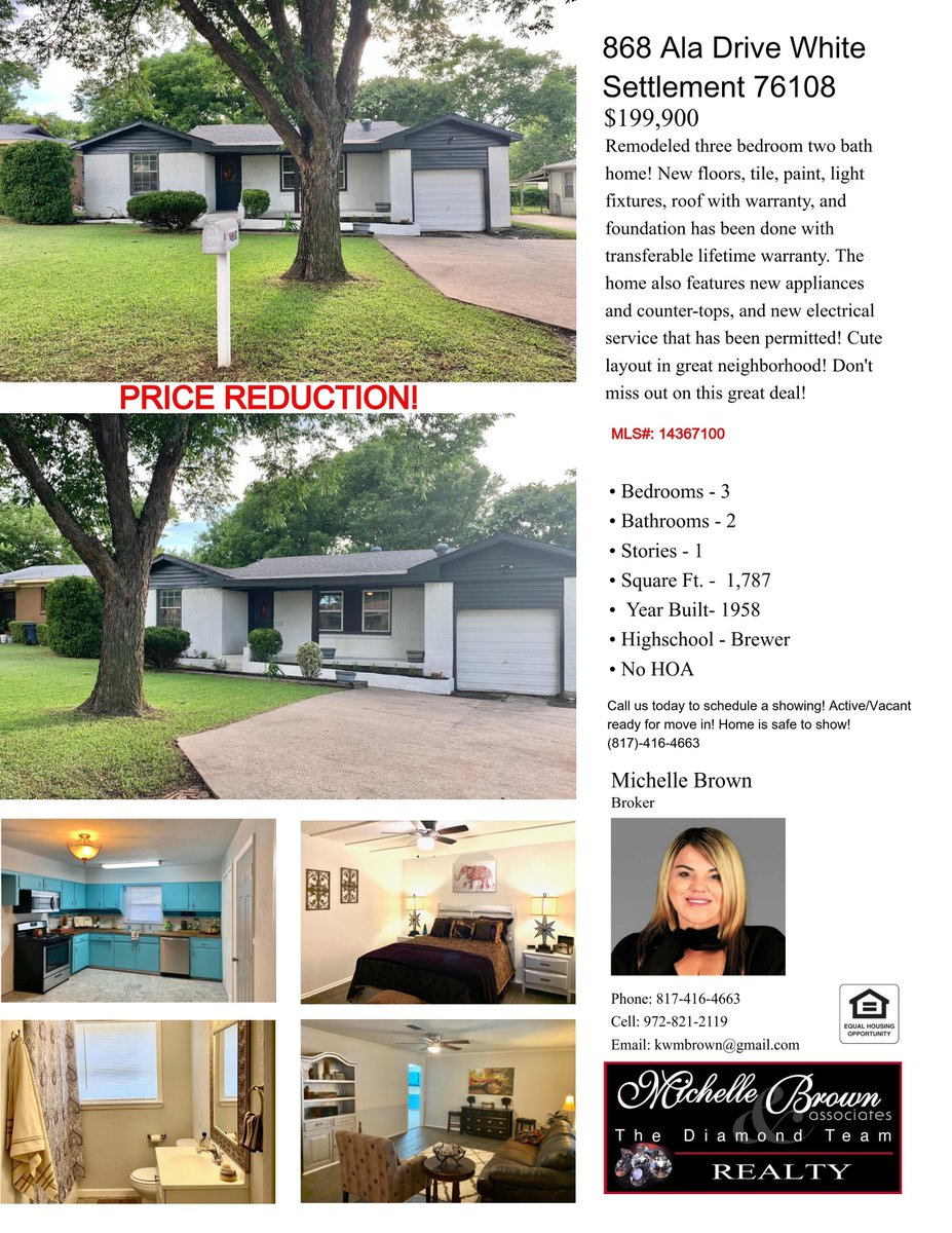 DiamondTeamRlty's tweet photo. Happy #Tuesday Diamonds! Please take a look at our featured listing of the day. This home has been beautifully updated and is ready for move in! Please see below for details! Call us today to schedule a showing:
(817)-416-4663😊👋
-The Diamond Team
#realestate #homeforsale https://t.co/FVMrBqU5ST