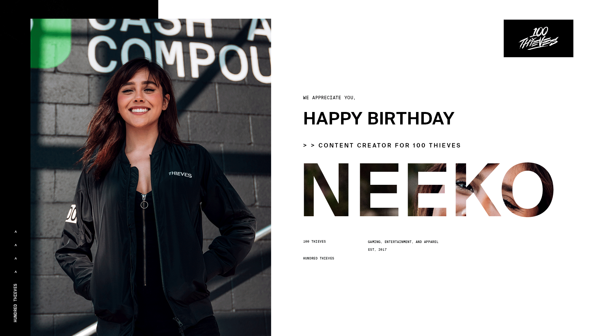 100 Thieves on X: Happy birthday @neekolul! We're so excited to have you  as part of 100 Thieves and look forward to an amazing year together. Have a  wonderful birthday! 🎉  /