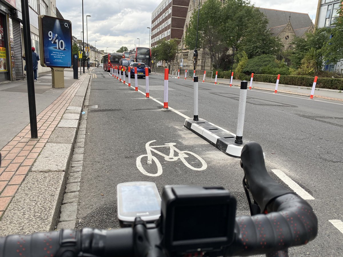 cont'd: Update from Croydon, London via  @cyclegaz : "Not only have parking spaces been removed on both sides of the road by  @yourcroydon they have also installed wands!"